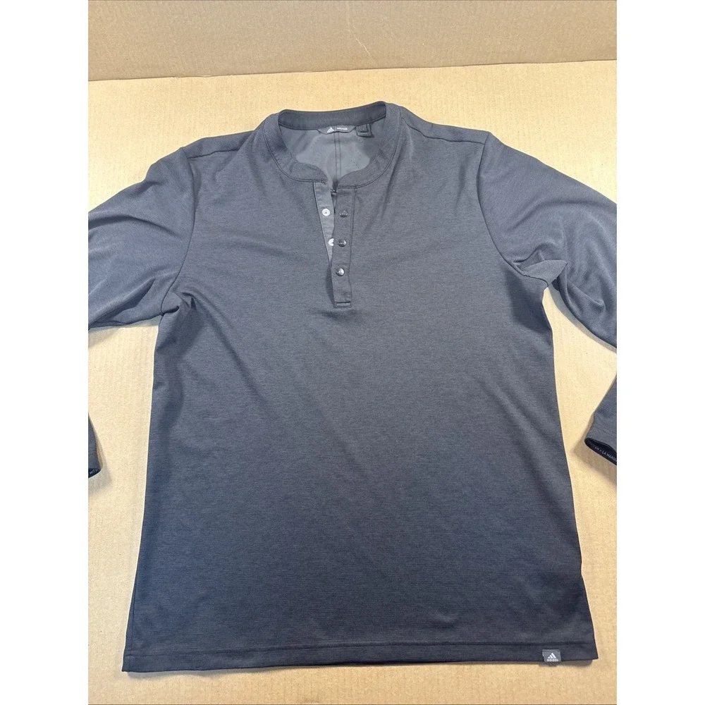 Adidas Adicross Henley Shirt Mens Large Black Long Sleeve Golf Performance Fit